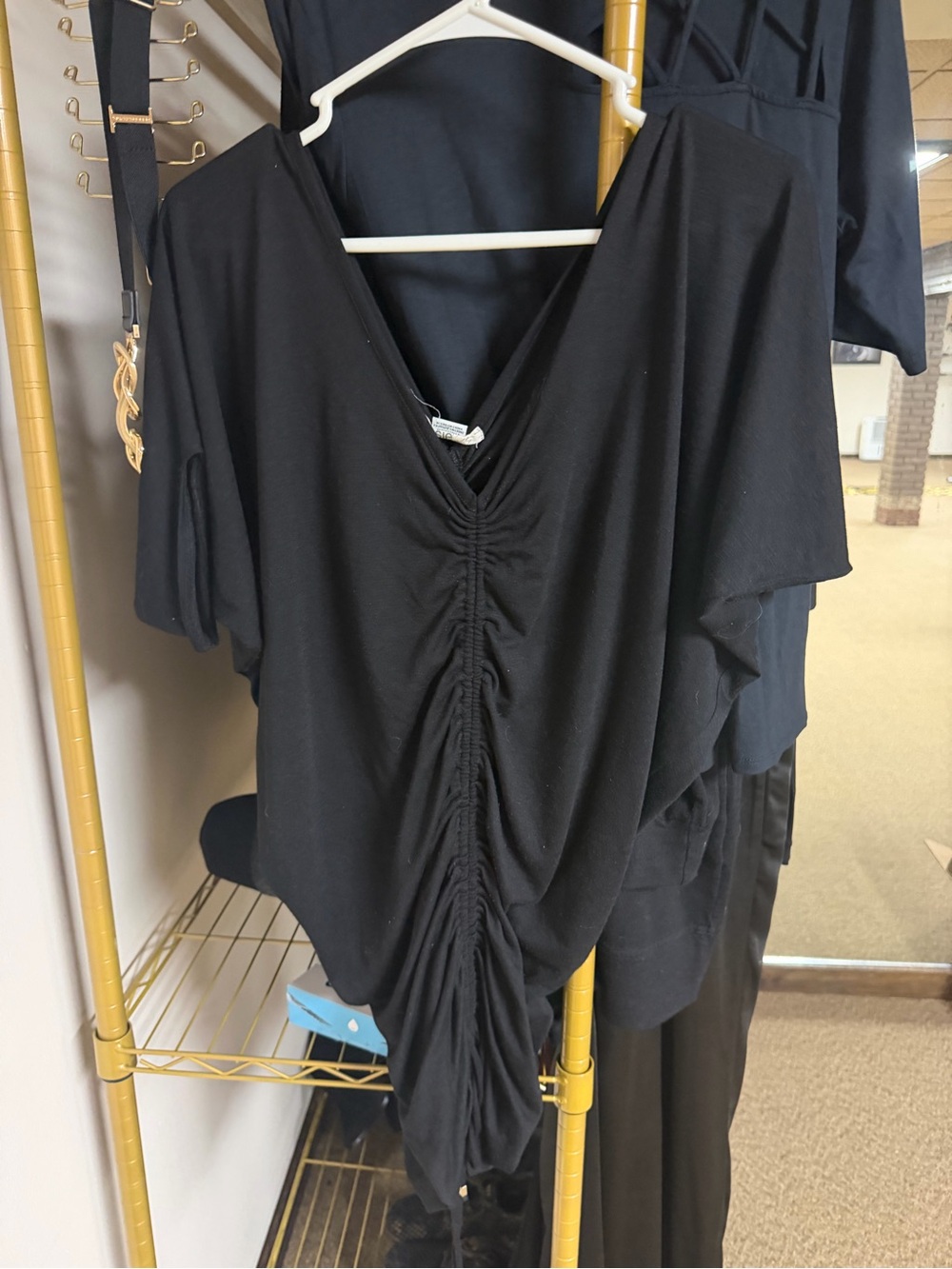 Kensie Black Ruched V-Neck Tunic Top